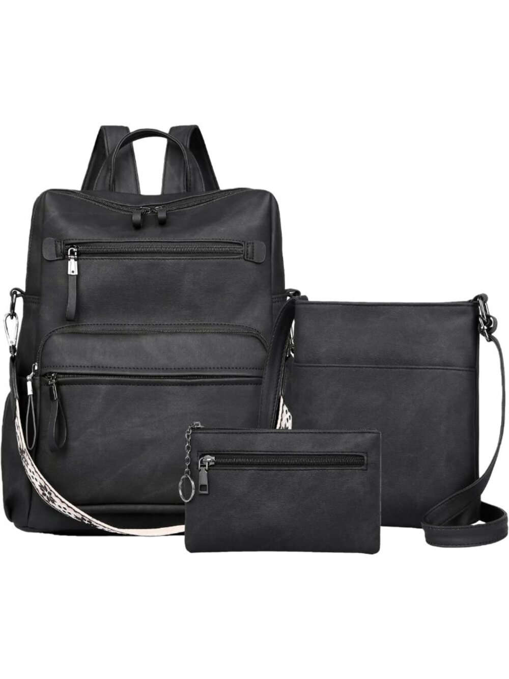 Stylish PU Leather Backpack Purse Set for Women - 3Pcs Travel & Work Handbags